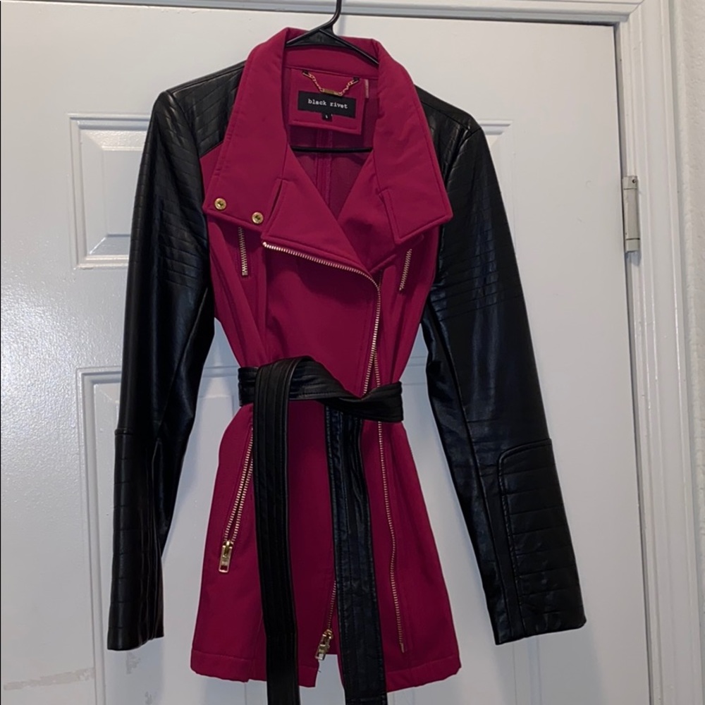 Magenta and Black black rivet jacket with belt